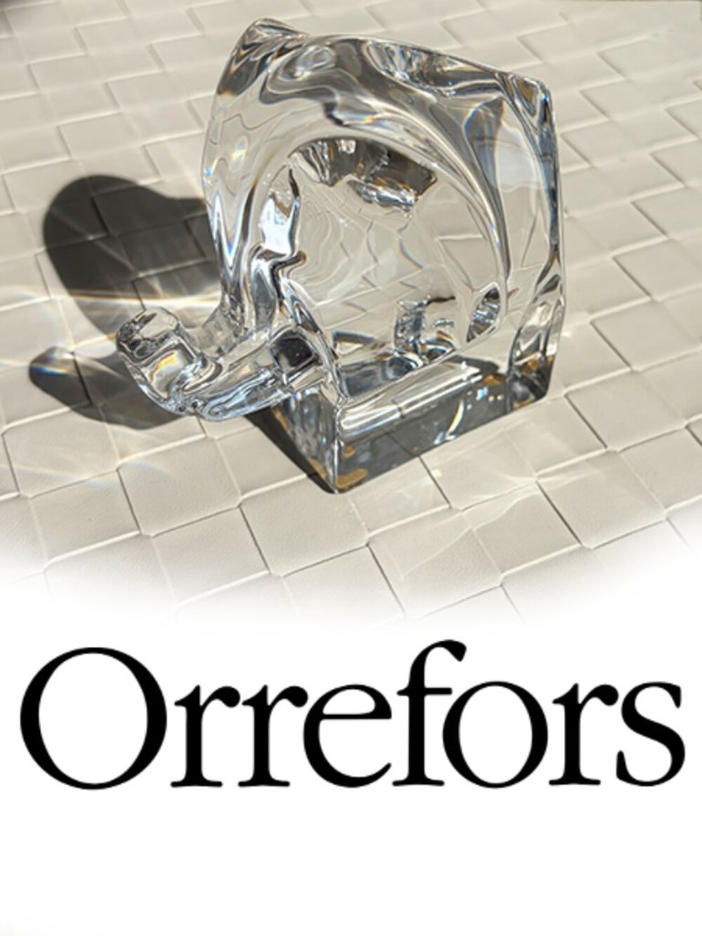 Vintage Orrefors Crystal Elephant Figurine / Paperweight, Signed Olle Alberius